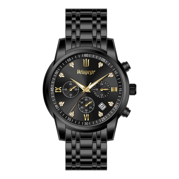 Weayege Men's Stainless Steel Chronograph Watch, Easy to Read Analog Quartz Watch, Luxury Waterproof Date Diamond Roman Arabic Numeral Dial Dress Watch for Men